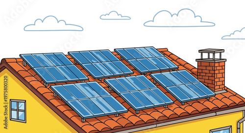 Solar panels on a house roof for renewable energy