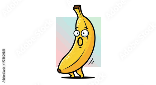 Cartoon banana with surprised expression.