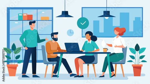 Business team, office workers, collaboration, meeting, flat design