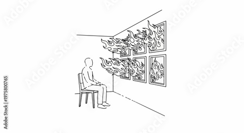 Person watches artwork burn on a wall