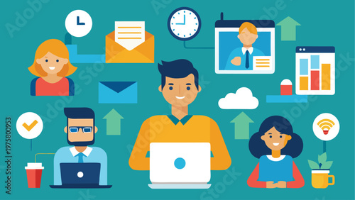 Business team, collaboration, communication, office work, flat design icons