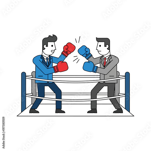 Businessmen boxing in a ring, competition concept, flat design illustration