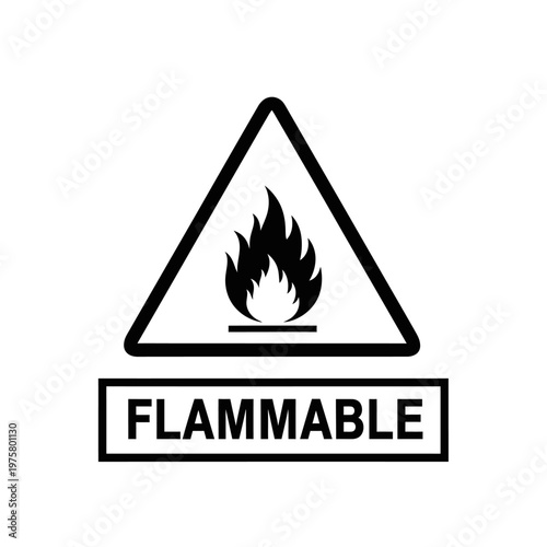 Flammable Symbol Warning Sign with Flame Icon and Text