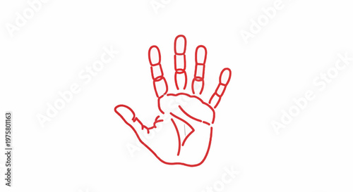 Stylized red outline of a human hand with fingers spread wide