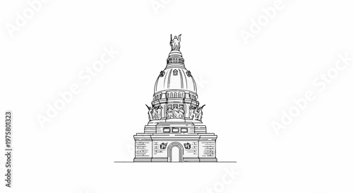 Ornate neoclassical dome with a statue atop, detailed architectural drawing