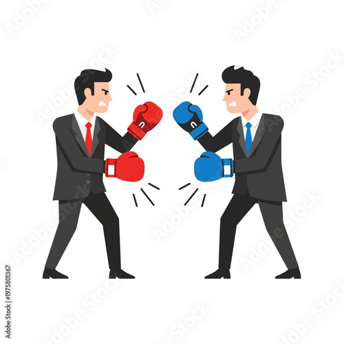 Businessmen boxing, concept of corporate competition, rivalry, conflict, and business fight