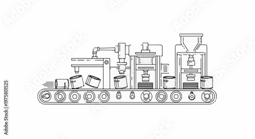 Industrial production line processing cans with automated machinery