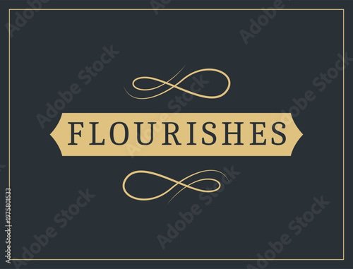 Flourishes calligraphic vintage ornamental background. Vector luxury invitation, restaurant menu or royalty certificate. Golden ornate page with swirls and vignettes elements