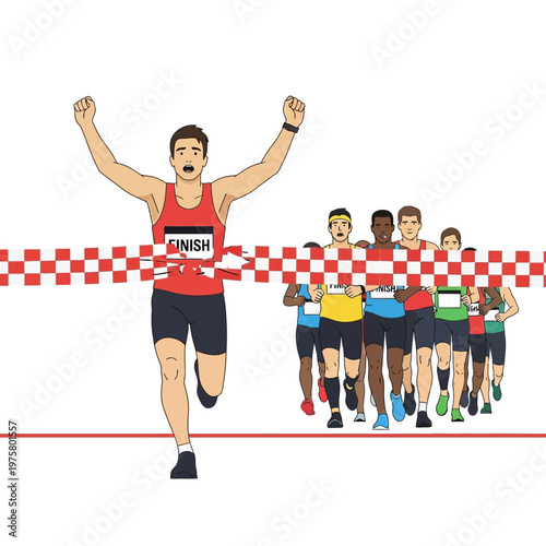 Marathon Runner Wins Race, Crossing Finish Line with Arms Raised