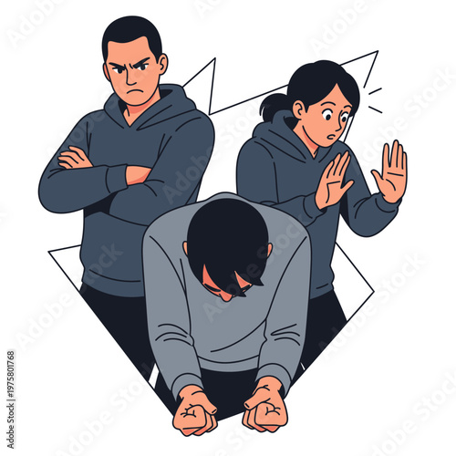 Family Conflict: Angry couple confronting sad child, emotional stress, mental health