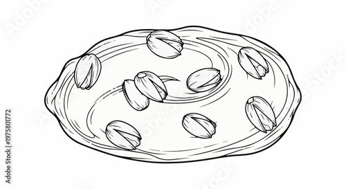 Stylized line drawing of raw, shelled pistachios swirling in dough