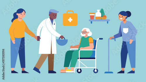 Medical, healthcare, caregiver, support, elderly, assistance, vector icons