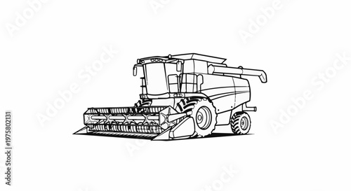 Stylized outline drawing of a large agricultural combine harvester for grain fields