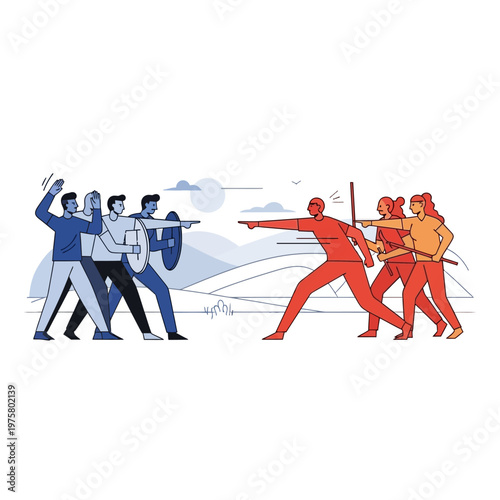 Opposing Forces Clash: Blue Team vs. Red Team in Stylized Conflict