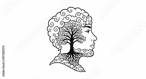 Profile of a face with a tree growing from it