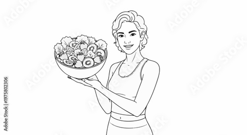 Woman holding a bowl of salad, smiling