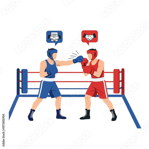 Boxers in Ring Discussing Deal, Negotiation, Agreement, Competition, Business Concept
