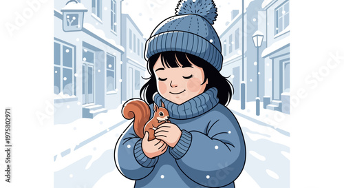 Little girl holding small brown squirrel.