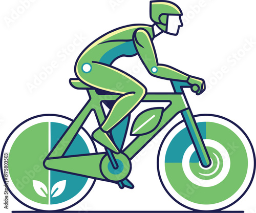 Eco-friendly cycling logo with cyclist and bicycle