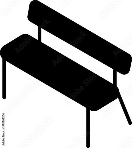 3D Isometric Black Bench Icon Public Seating Street Furniture.