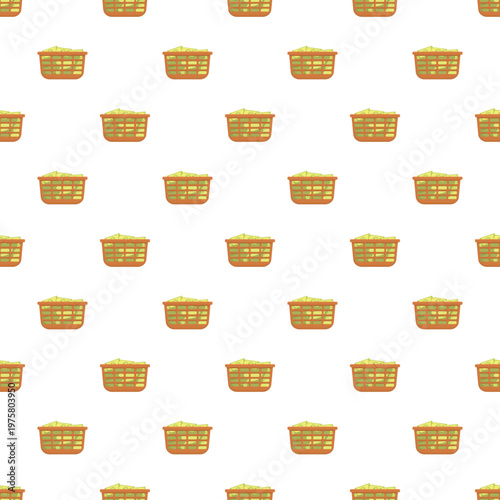 Laundry baskets with clothes filling a repeating pattern for domestic life background