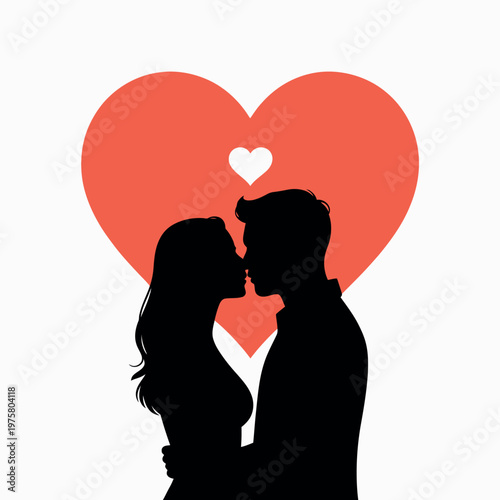 Romantic Kissing Couple Silhouette Profile View