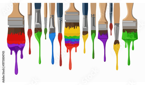 Photos Art brushes with colorful dripping paint – vibrant vector illustration