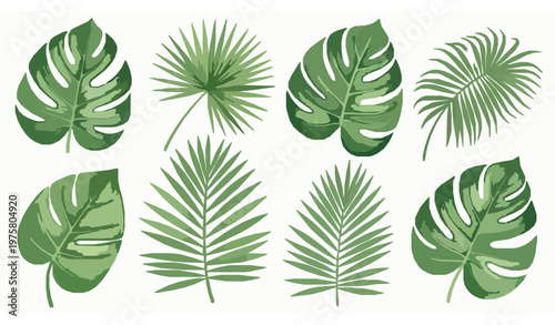 Watercolor tropical palm and jungle leaves set – hand-drawn exotic foliage clipart