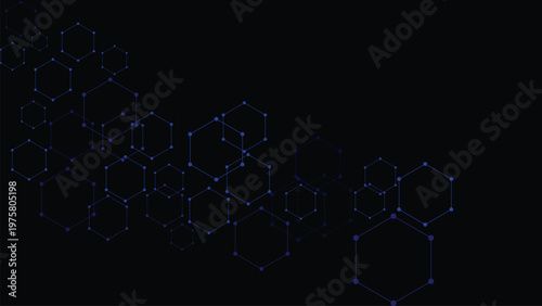 Black abstract background and blue hexagon