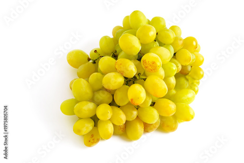 juicy bunches of green grapes on white background close-up