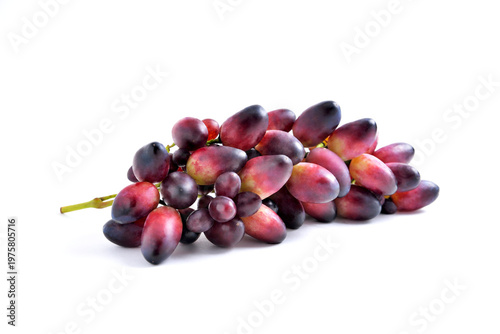 juicy bunches of dark grapes on white background