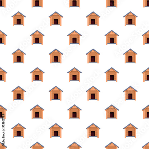 Wooden doghouse repeating pattern for pet themes and animal shelter concepts