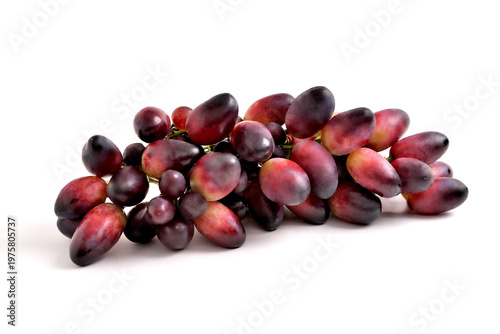 juicy bunches of dark grapes on white background
