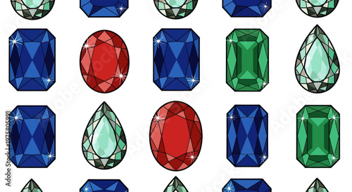 Colorful precious gemstones on display.