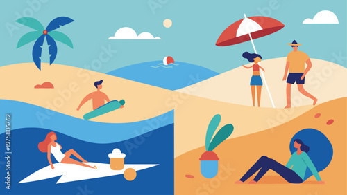 Beach, Summer, Vector Icons, Surfing, Palm Trees