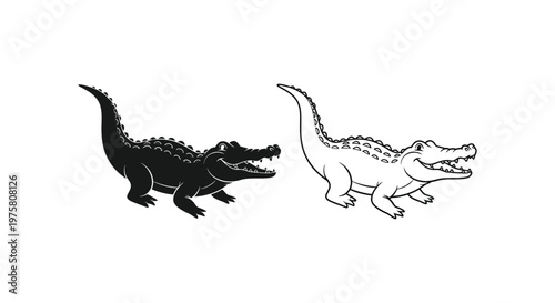 Ancient vs Modern Crocodile Sketch Comparison Vector