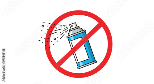 Red prohibition symbol over a blue spray paint can illustrating a ban on graffiti or the use of aerosol spray products.