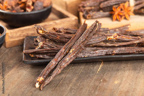 Beef strips, finely chopped beef jerky