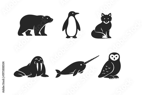Wildlife animal silhouette icon set in simple flat vector style