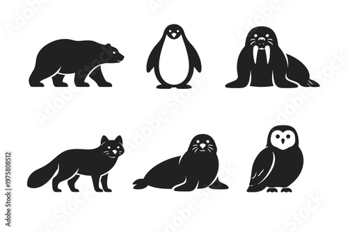 Wildlife animal silhouette icon set in simple flat vector style