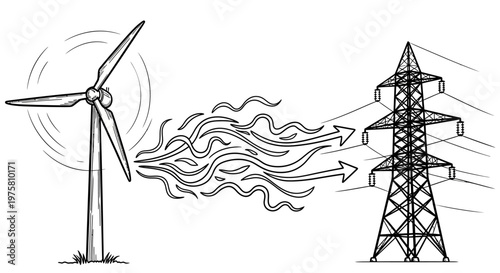 Wind turbine generating electricity transmission tower