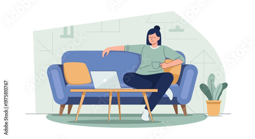 woman relaxing on couch with laptop