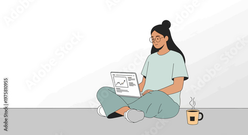 woman sitting with laptop and coffee
