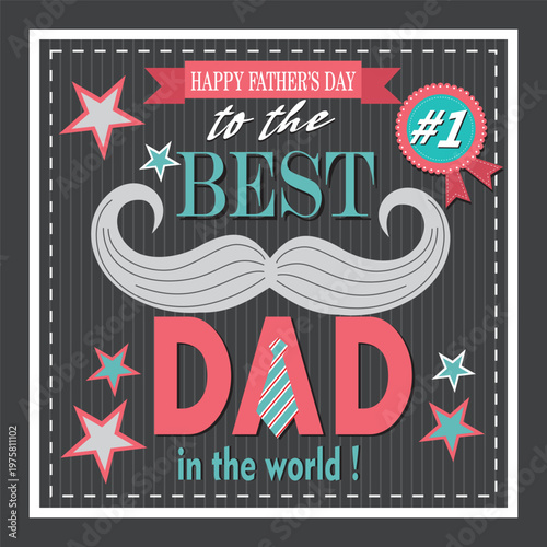 Happy Father's Day Greeting Card with Mustache and Stars