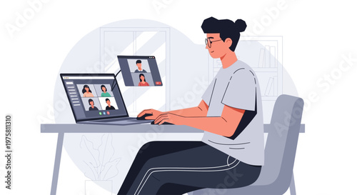 Young woman video conferencing on laptop