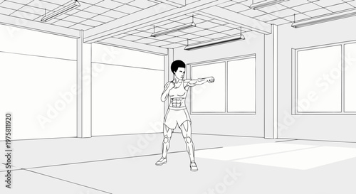 A person practicing boxing in an empty gym
