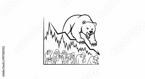 Bear market plunges, people panic as stock chart declines sharply