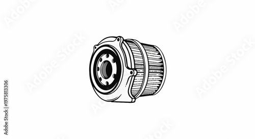 Detailed black and white drawing of a car oil filter