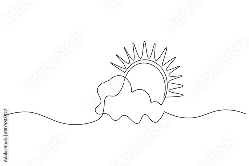 Sun rising over clouds continuous one line drawing minimalist style
