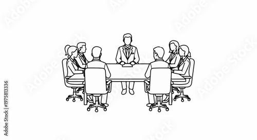 A group of people in suits are seated around a table